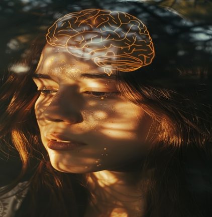 brain on the background of a woman.